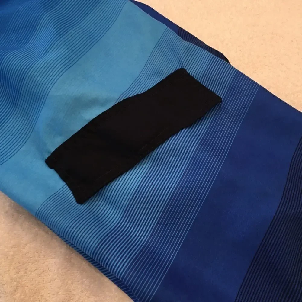 Ocean Pacific Medium swim shorts blue black trunks good condition tie at waist